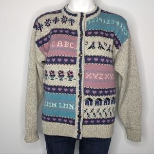 Vintage Woolrich tan blue pink school teacher wool blend button up cardigan M